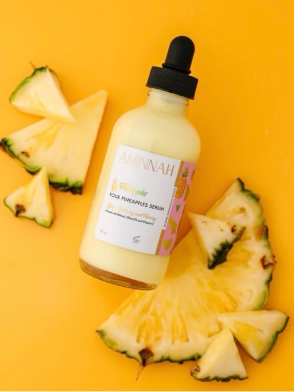NEW!!Aminnah Your Pineapples Serum - Yellow Pineapple Glass Bottle Retails $35